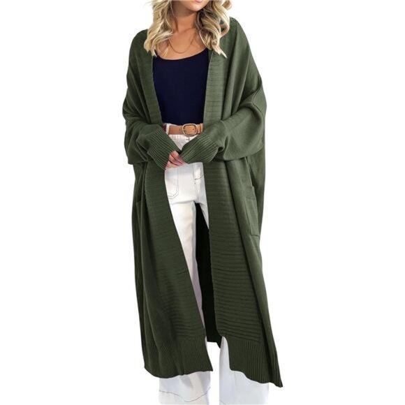 Womens Long Cardigan Sweaters with Pockets Green - Picture 2 of 5